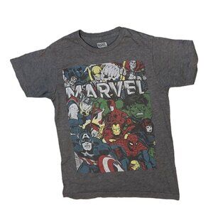 Marvel Avengers Heroes Ready to Fight Retro Halftone Graphic T-Shirt in Gray‎